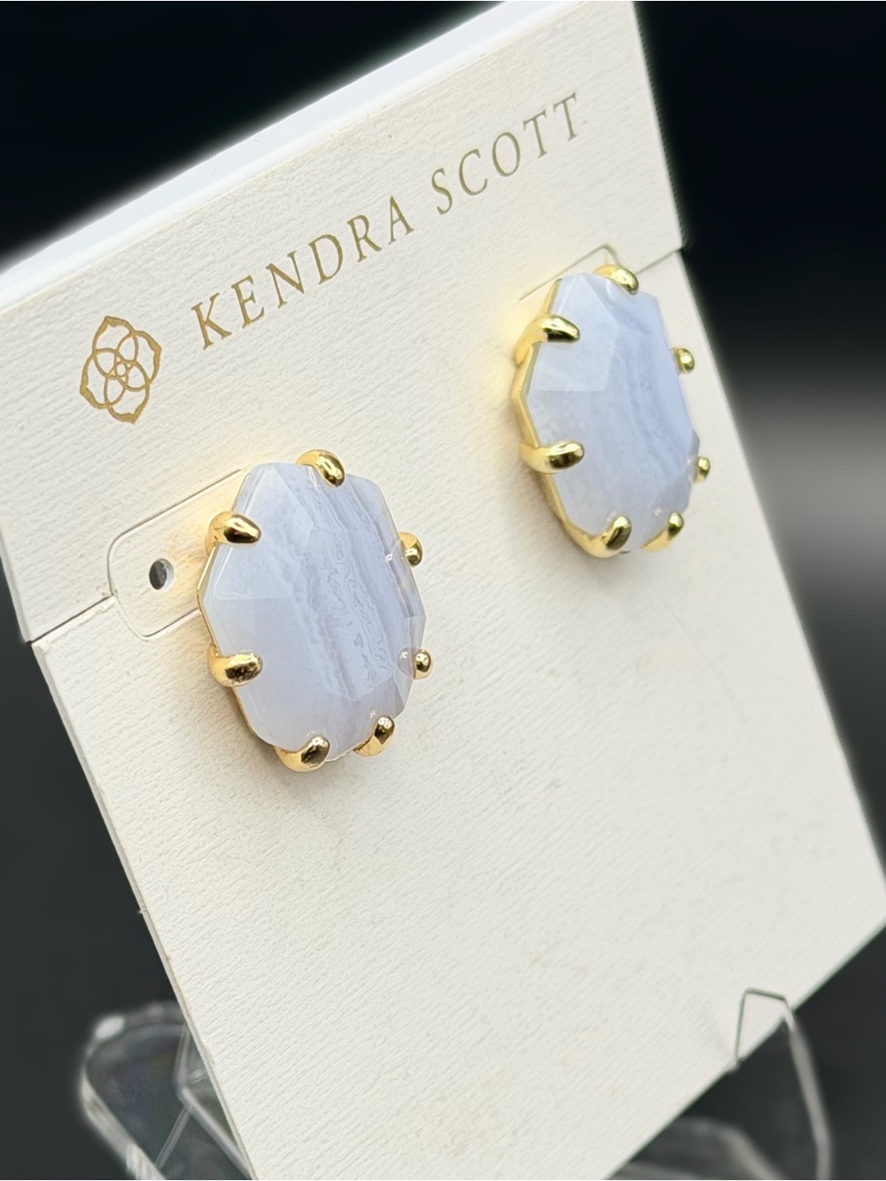 Kendra Scott Morgan Earrings in Blue Lace Agate Gold – Retired/HTF/Collector’s - Picture 3 of 5
